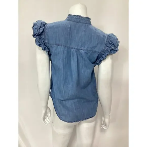 Veronica Beard 'Tenille' Blue Ruffled-Sleeve Shirt Size XS - Picture 3 of 4